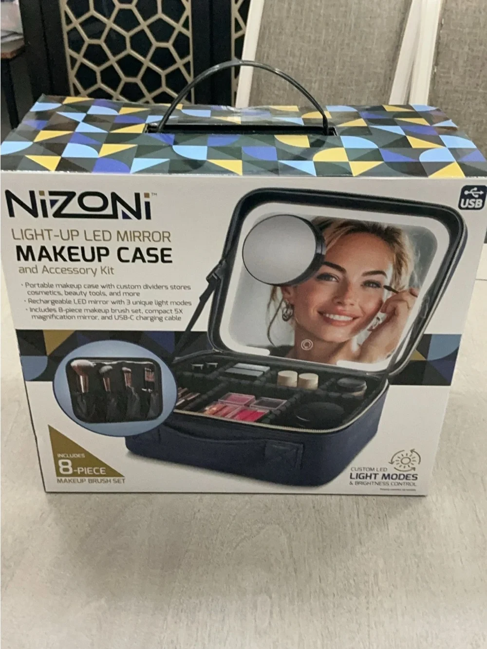 Light-Up LED Mirror Makeup Case - Navy